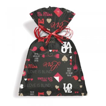 SACO PEROLIZADO PRESENTE LOVE 20cm x 29cm Pacote 50 Peças PRETO