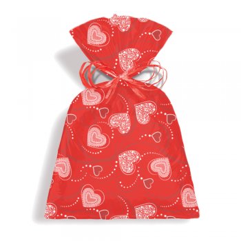 SACO PEROLIZADO PRESENTE CORAÇÃO RENDA 45cm x 59cm Pacote 50 Peças .