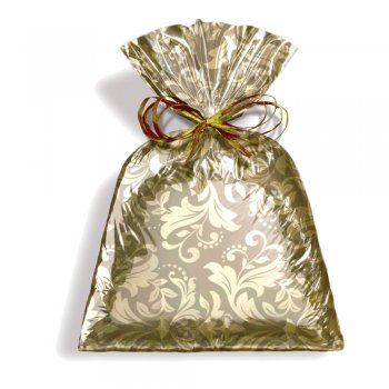SACO METALIZADO PRESENTE DAMASK 60cm x 89cm Pacote 50 Peças OURO