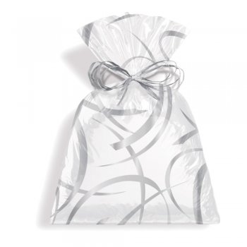 SACO METALIZADO PRESENTE TRIBAL 10cm x 15cm Pacote 50 Peças BRANCO / PRATA