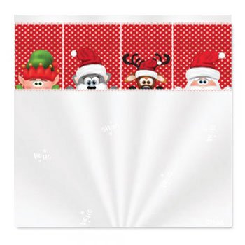 SACO TRANSPARENTE DECORADO NATAL DIVERTIDO 80cm x 89cm Pacote 25 Peças .