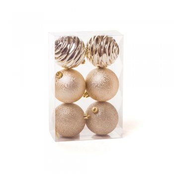 BOLA COM GLITTER TEXTURIZADO ONDAS 8CM  JG C/6 PC 1591302 NUDE