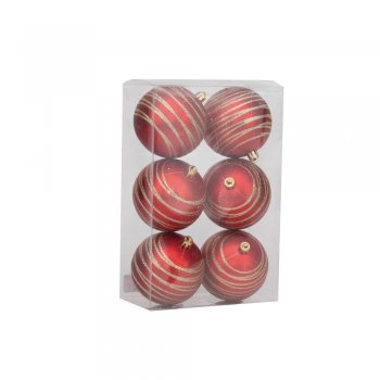 BOLA LISTRA COM GLITTER . 8CM JG C/6 PC 1020168 VERMELHO / DOURADO