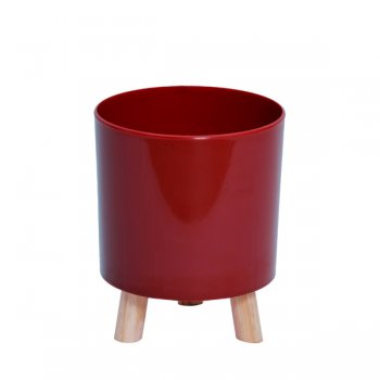 CACHEPOT ACRÍLICO COM PÉS DE MADEIRA . Pote 15 (15,5cm x 14cm) 1 Peça BORGONHA