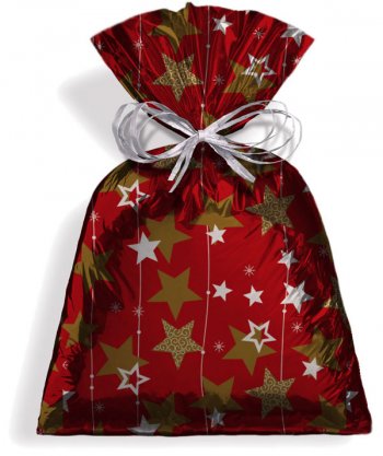 SACO METALIZADO PRESENTE STARS 35cm x 59cm Pacote 50 Peças VERMELHO