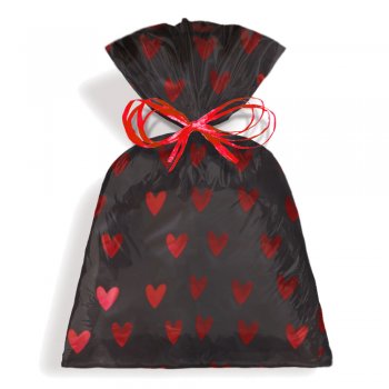 SACO METALIZADO PRESENTE AMO VOCÊ 25cm x 35cm Pacote 50 Peças PRETO