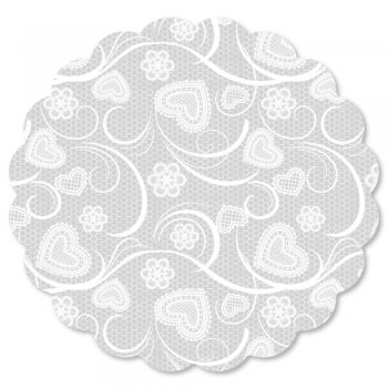 POLI REDONDO CORAÇÃO RENDA Ø 68cm Pacote 50 Folhas BRANCO