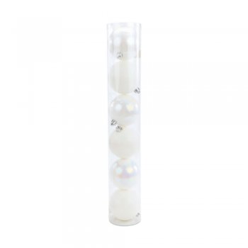 BOLA TUBO LISO/GLITTER/NACIONAL . 8cm (BOLS TUBS) JG C/6 PC 1029270 BRANCA