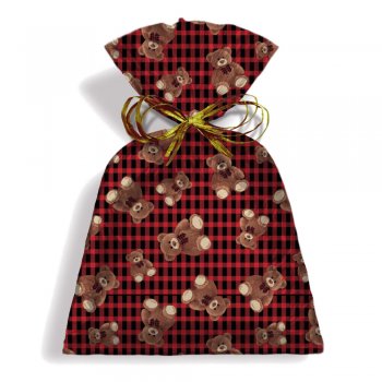 SACO PEROLIZADO PRESENTE URSO TEDDY 45cm x 59cm Pacote 50 Peças .