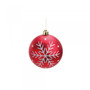 BOLA LISA COM FLOCO DE NEVE 8cm (BOLS) JG C/6 PC 1004250 VERMELHO / BRANCO