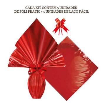 AUTOSSERVIÇO KIT PRATIC METALIZADO LISO 34cm x 34cm Conjunto 5 Peças VERMELHO