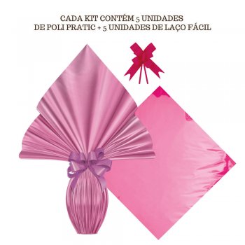 AUTOSSERVIÇO KIT PRATIC METALIZADO LISO 39cm x 39cm Conjunto 5 Peças PINK