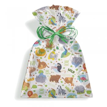 SACO PEROLIZADO PRESENTE ANIMAIS 20cm x 29cm Pacote 50 Peças .