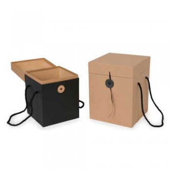 CAIXA LOCK QUADRADA . 23302 JOGO 13,5cmX13,5cmX17,5cm+15,5cmX15,5cmX20cm PRETO / NATURAL KRAFT