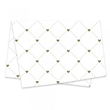 POLI SUJINHO DECORADO HEART 49cm x 69cm Pacote 50 Folhas BRANCO / OURO