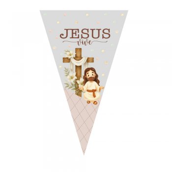 CONE FESTA PEROLIZADO DECORADO PÁSCOA CRISTÃ 18cm x 30cm Pacote 50 Peças .