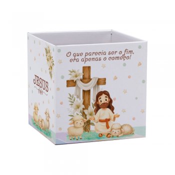 CACHEPOT PAPER QUADRADO PÁSCOA CRISTÃ Pote 15 (15cm x 15cm x 15cm) Pacote 10 Peças .