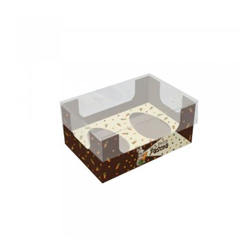 CAIXA DEGUSTAÇÃO ENCANTO 2 OVOS DE 50g COELHO BRULÉE 11,5cm x 7,5cm x 5cm Pacote 10 Peças .