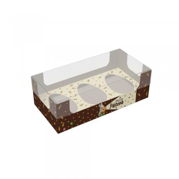 CAIXA DEGUSTAÇÃO ENCANTO 3 OVOS DE 50g COELHO BRULÉE 15,8cmX8cmX5cm 10un