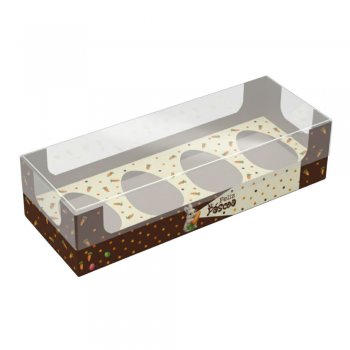 CAIXA DEGUSTAÇÃO ENCANTO 4 OVOS DE 50g COELHO BRULÉE 21cm x 8cm x 5cm Pacote 10 Peças .