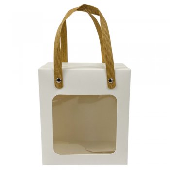 SACOLA CAIXA VISOR COM ALÇA 14cm x 8,2cm x 16,5cm + 12cm Alça Pacote 10 Peças KRAFT